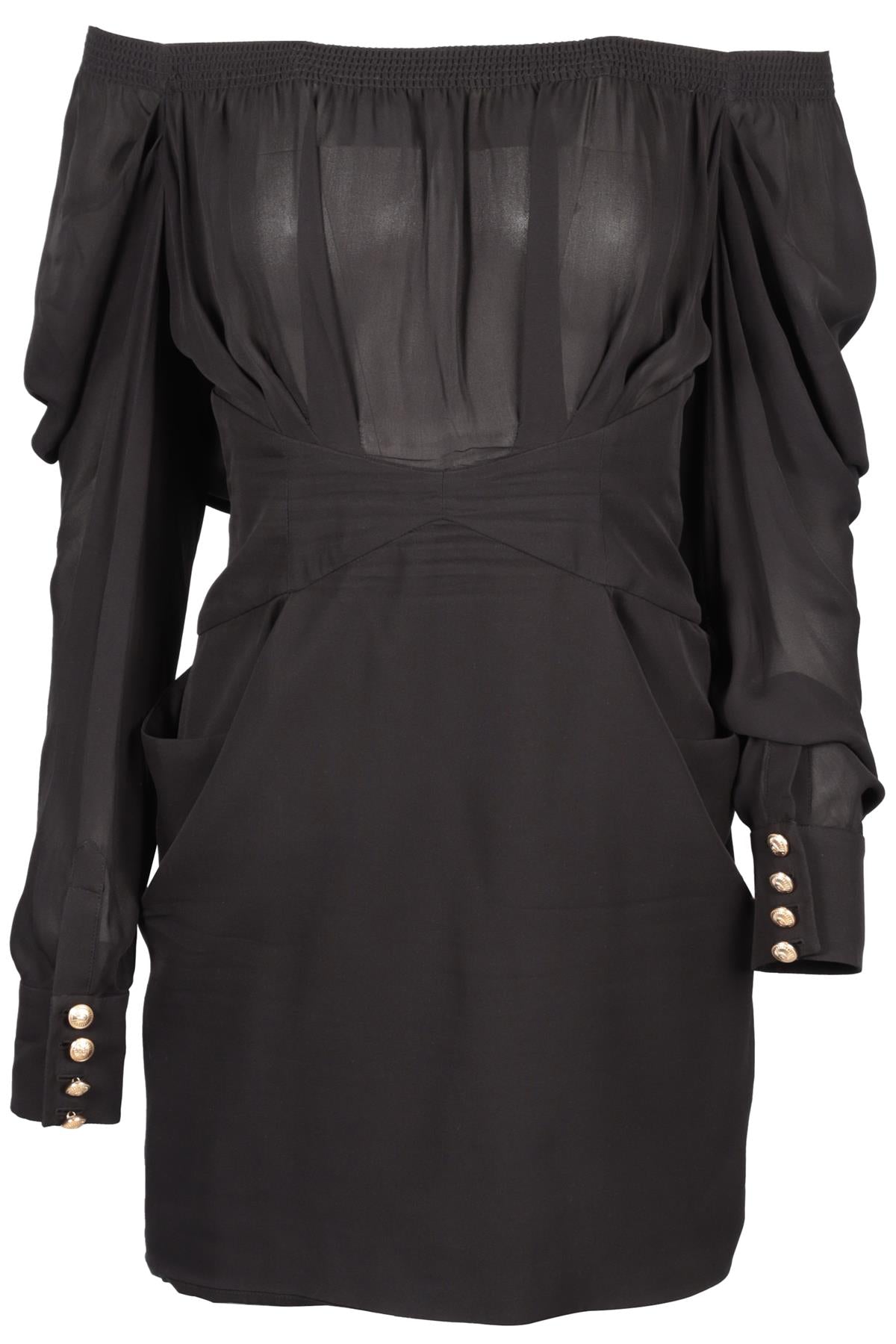 BALMAIN BLACK SILK MINI DRESS FR 38 UK 10