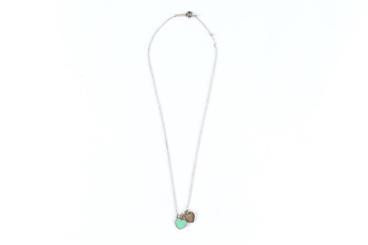 Tiffany & Co Blue Double Heart Sterling Silver Chain Necklace