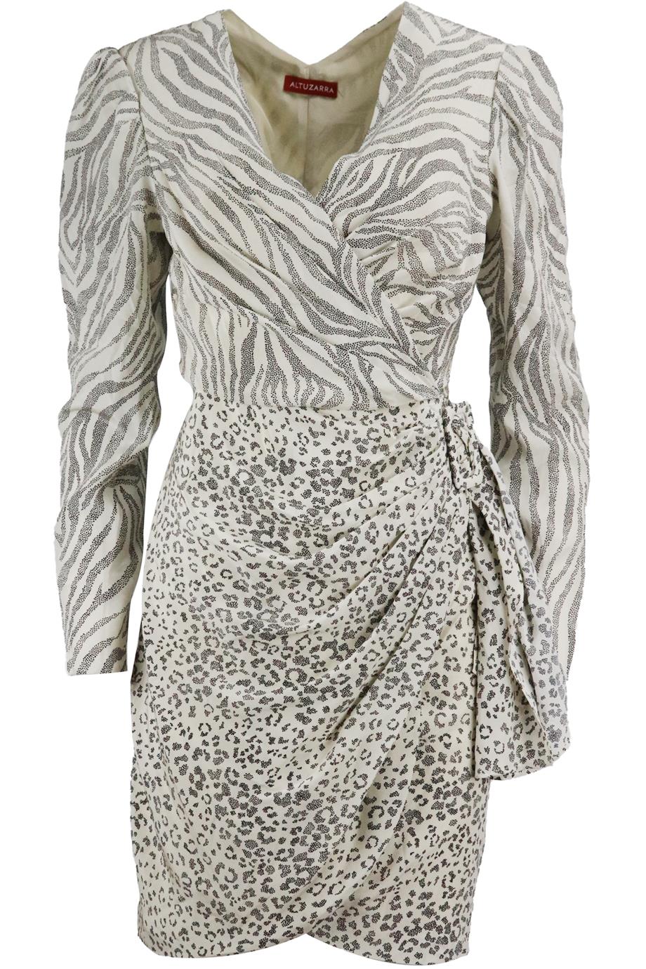 ALTUZARRA DRAPED PRINTED SILK MINI DRESS IT 42 UK 10