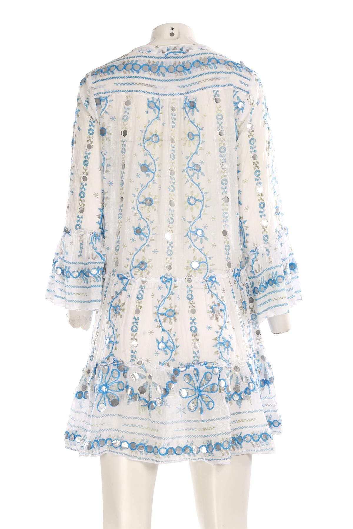 JULIET DUNN BLUE COTTON MINI DRESS 1 (UK 6-8)