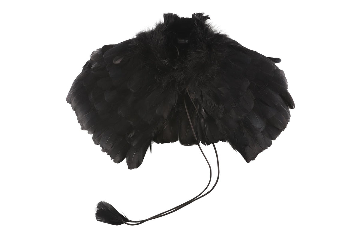 ALEXANDER MCQUEEN BLACK 2009-2010 FEATHER CAPE IT 42 UK 10