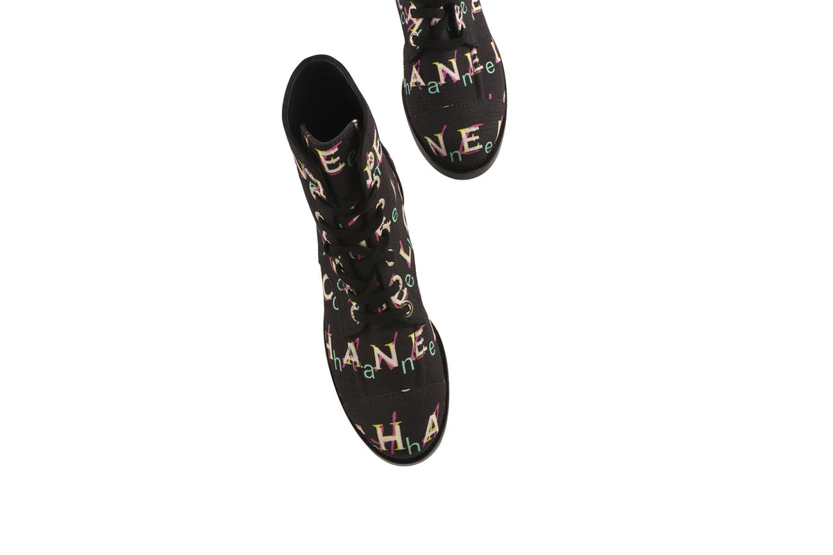 CHANEL BLACK 2019 FABRIC ANKLE BOOTS EU 37 UK 4 US 7
