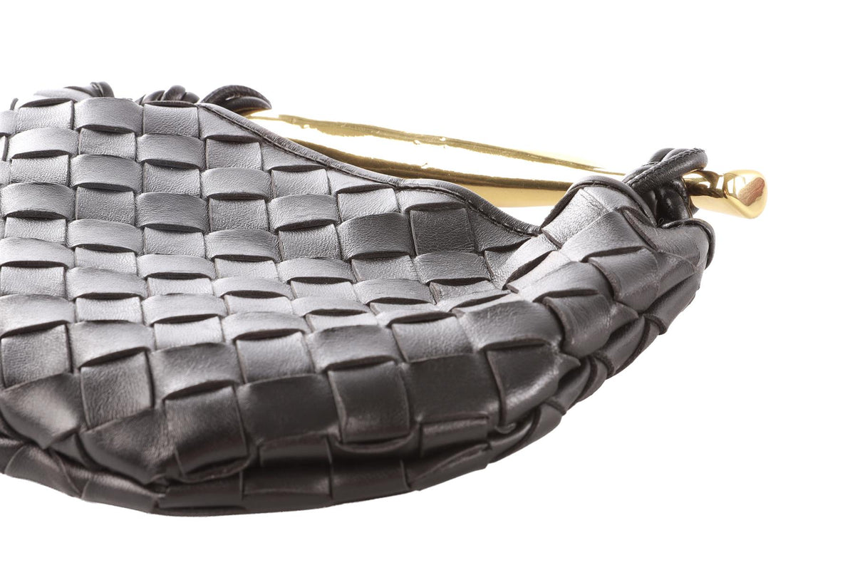 BOTTEGA VENETA BLACK SARDINE MINI INTRECCIATO LEATHER SHOULDER BAG