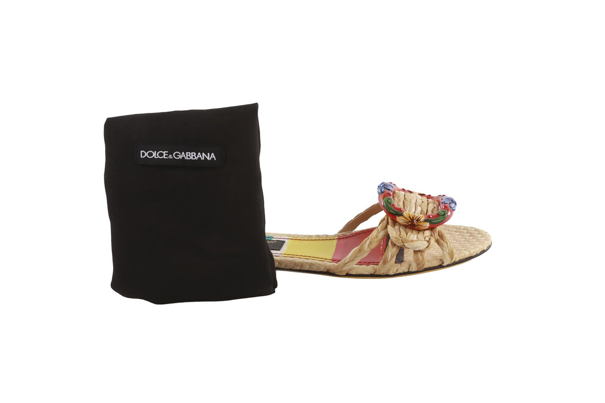 DOLCE & GABBANA BEIGE RAFFIA SANDALS EU 40 UK 7 US 10