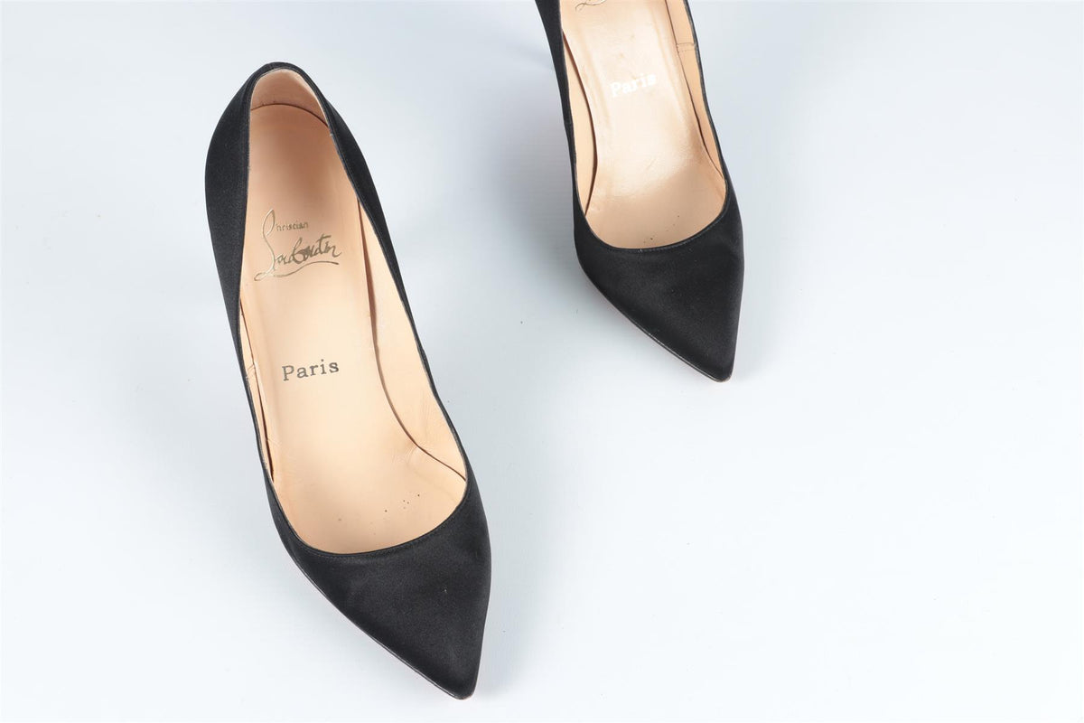CHRISTIAN LOUBOUTIN BLACK SATIN PUMPS EU 39 UK 6 US 9