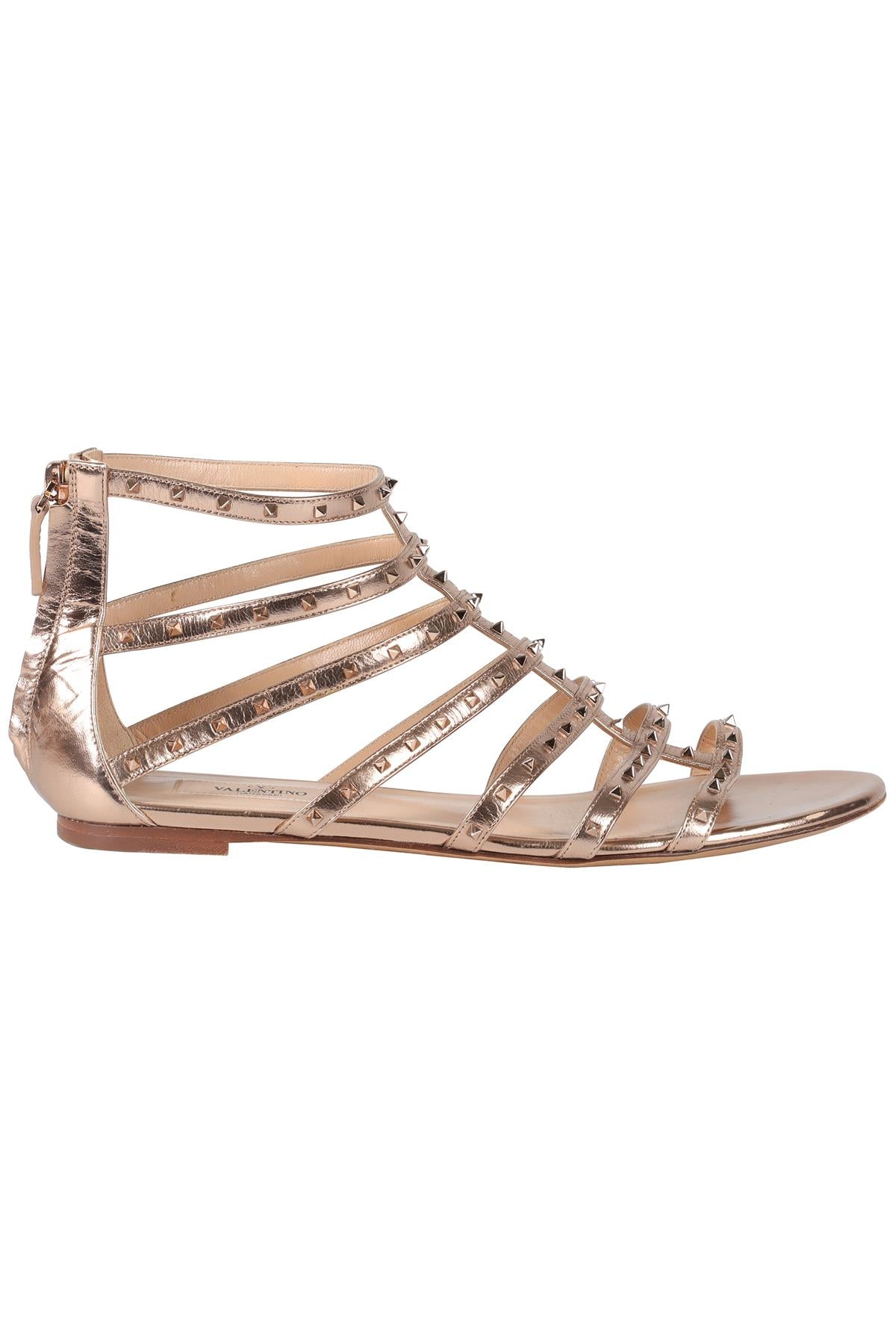 VALENTINO GARAVANI GOLD ROCKSTUD LEATHER SANDALS EU 39 UK 6 US 9