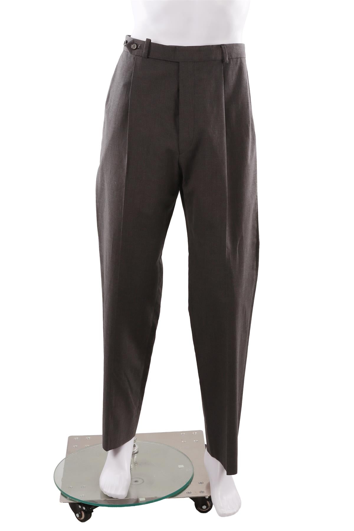 GREY MEN'S WOOL STRAIGHT LEG PANTS