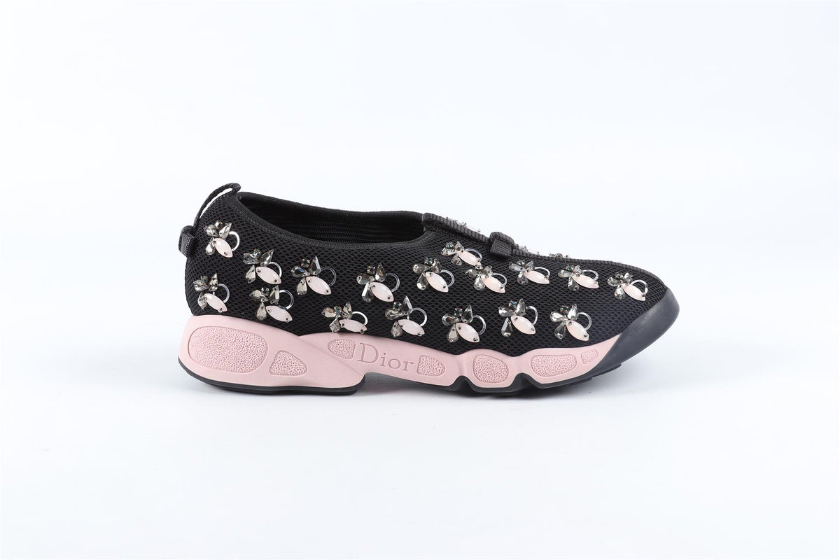 CHRISTIAN DIOR BLACK CRYSTAL AND MESH SNEAKERS EU 38 UK 5 US 8