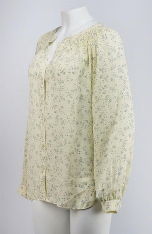 VINCE SMOCKED FLORAL PRINT SILK TOP MEDIUM