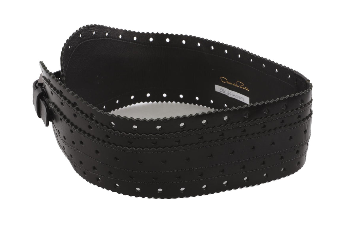 OSCAR DE LA RENTA BLACK LEATHER WAIST BELT SMALL