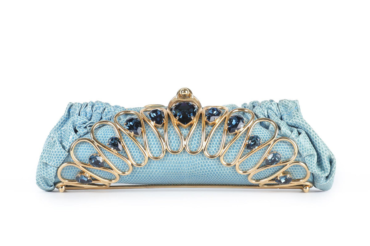 SHANA LONDON BLUE CRYSTAL AND PYTHON CLUTCH
