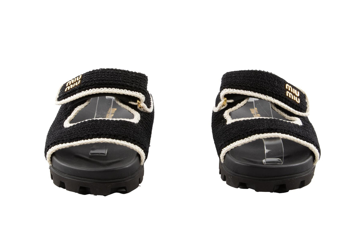 MIU MIU BLACK CROCHET SLIDES EU 38 UK 5