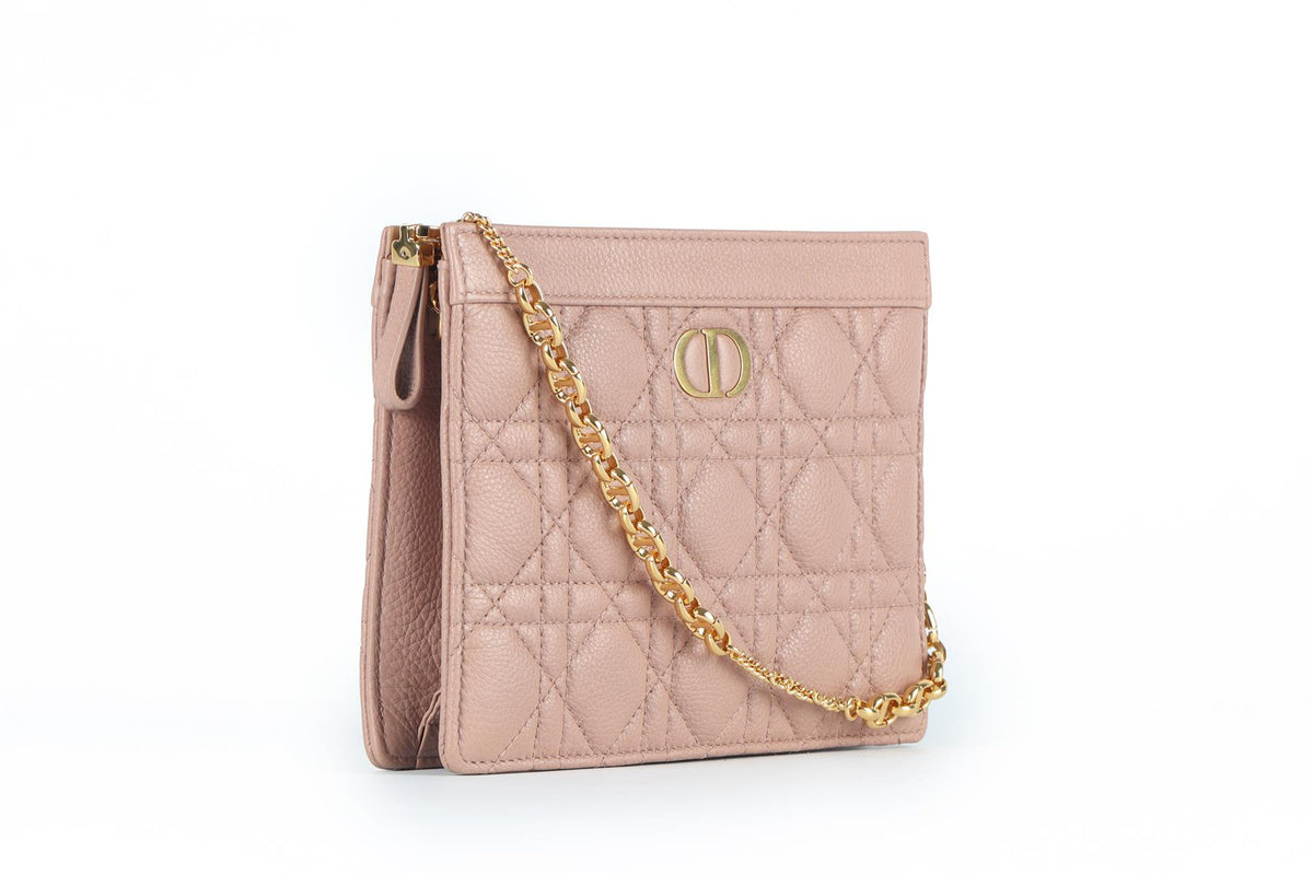 CHRISTIAN DIOR NUDE 2022 CARO CANNAGE LEATHER SHOULDER BAG