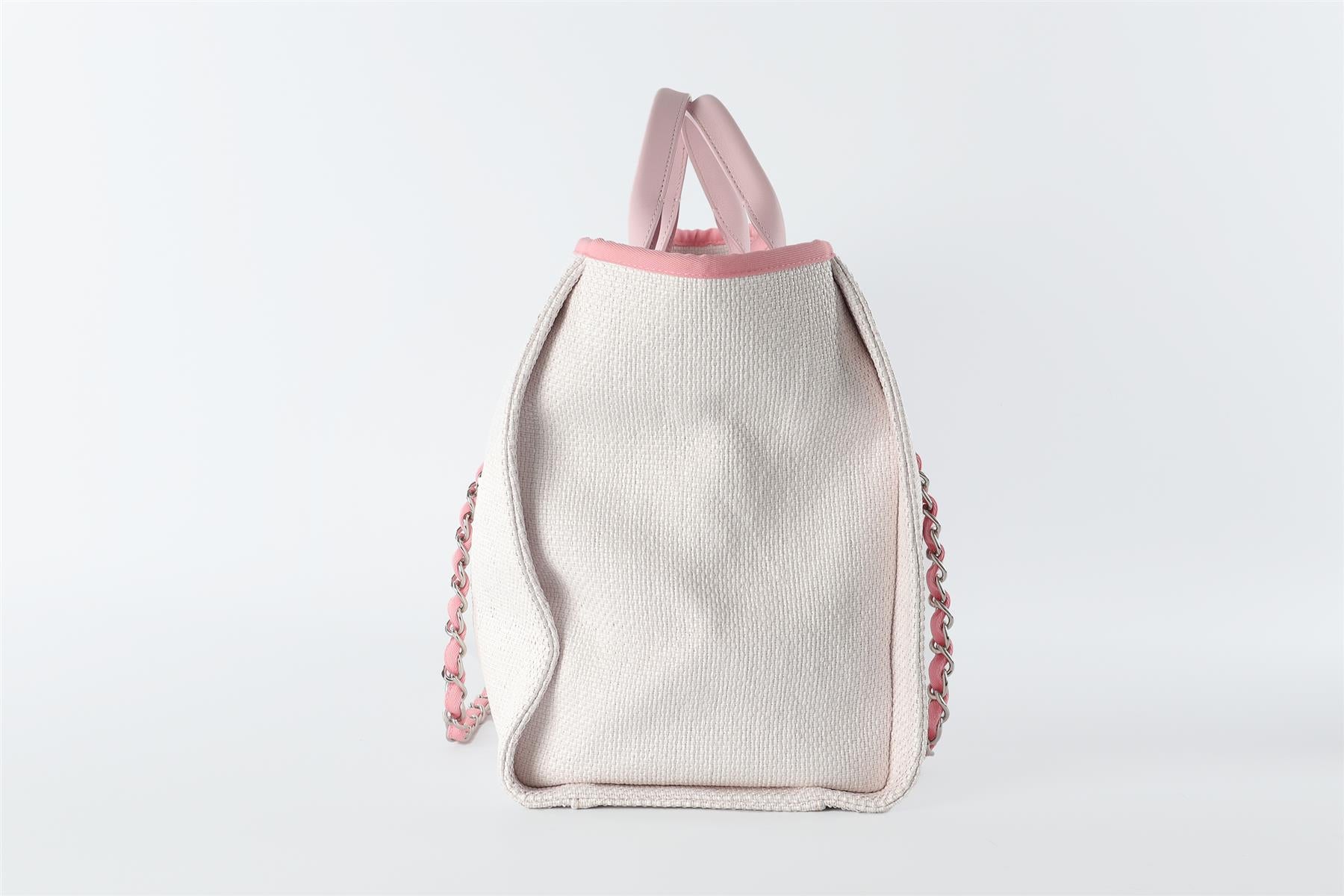 CHANEL WHITE 2015 - 2016 DEAUVILLE MEDIUM FABRIC TOTE BAG (COMES WITH AUTHENTICITY CARD)