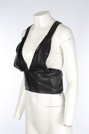 STAUD BLACK FAUX LEATHER TOP US 6 UK 10