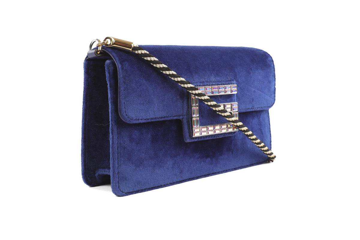 GUCCI BLUE BROADWAY SMALL VELVET SHOULDER BAG