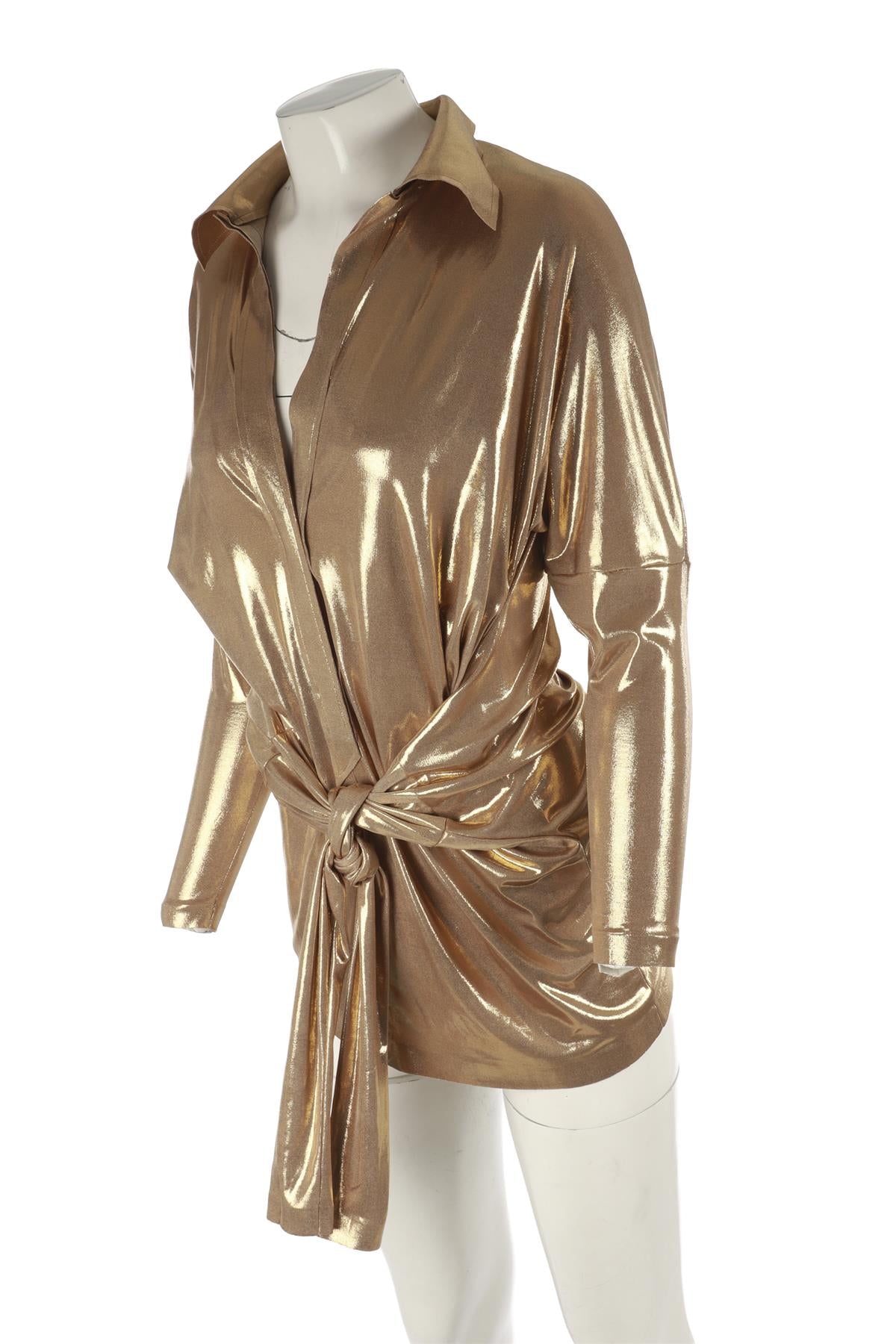 NORMA KAMALI GOLD JERSEY MINI DRESS XSMALL
