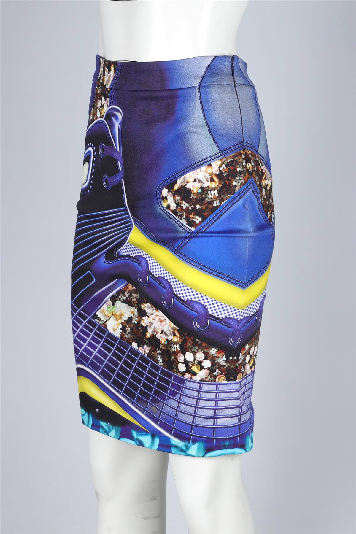 MARY KATRANTZOU BLUE SATIN MINI SKIRT UK 8