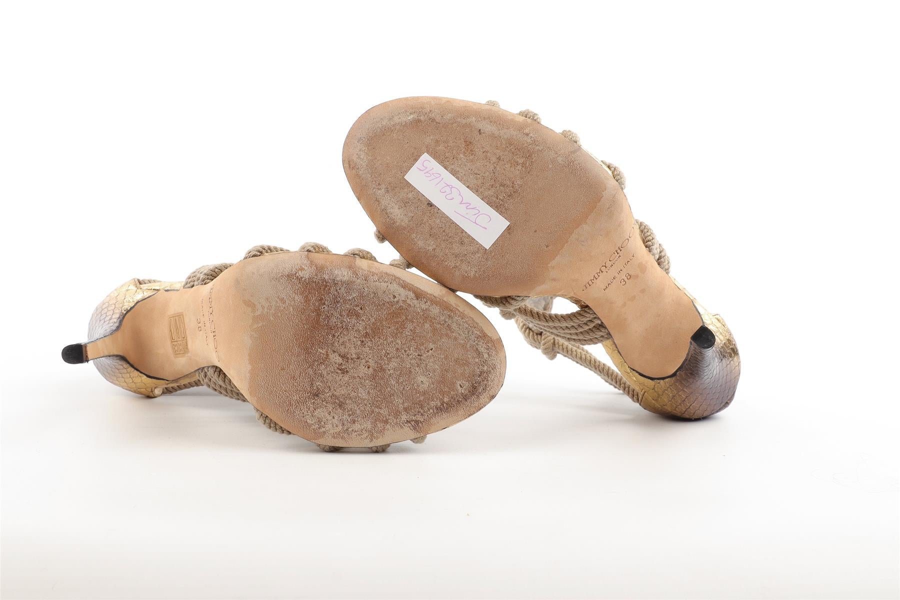 JIMMY CHOO GOLD LEATHER SANDALS EU 38 UK 5 US 8