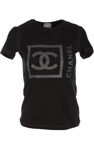 CHANEL BLACK 2007 COTTON T-SHIRT FR 40 UK 12