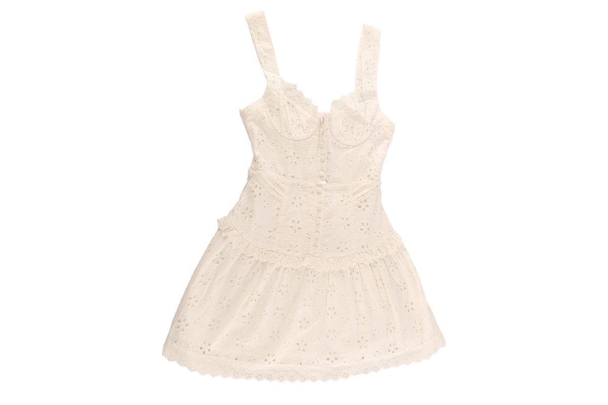 FOR LOVE & LEMONS WHITE COTTON MINI DRESS XSMALL