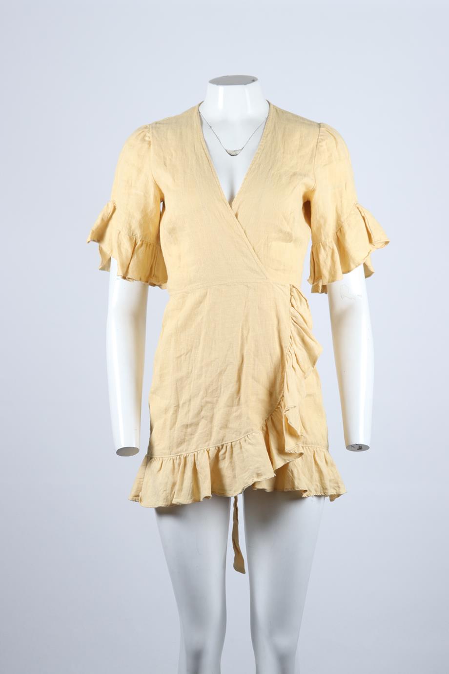 REFORMATION LINEN MINI WRAP DRESS MEDIUM