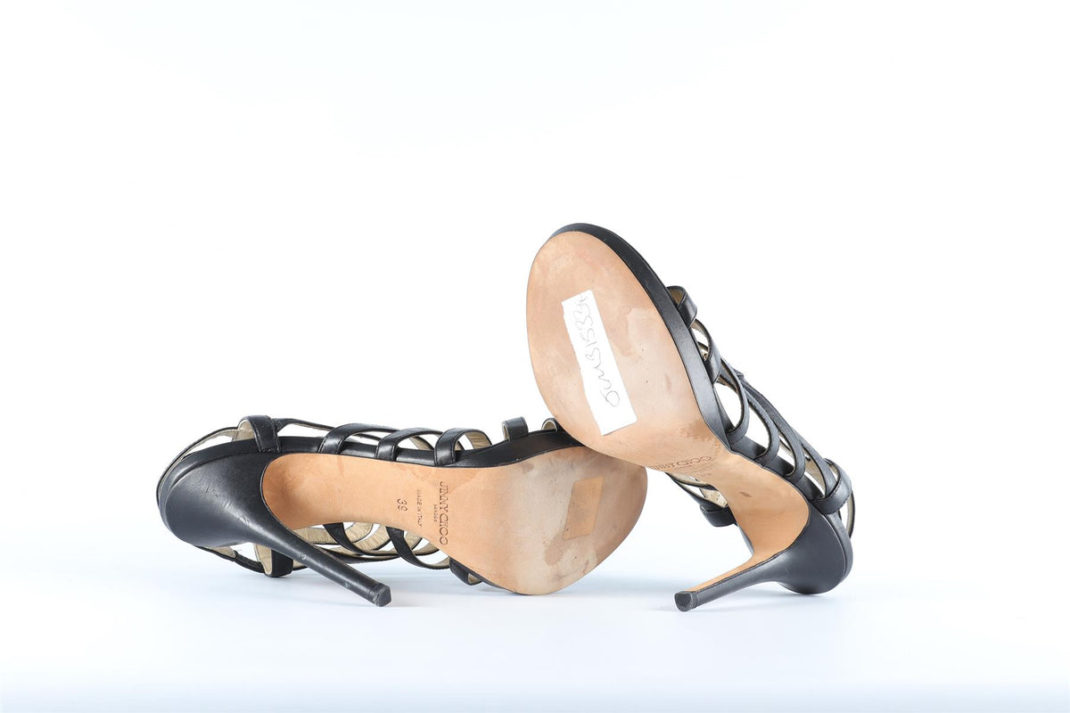 JIMMY CHOO BLACK LEATHER SANDALS EU 39 UK 6 US 9