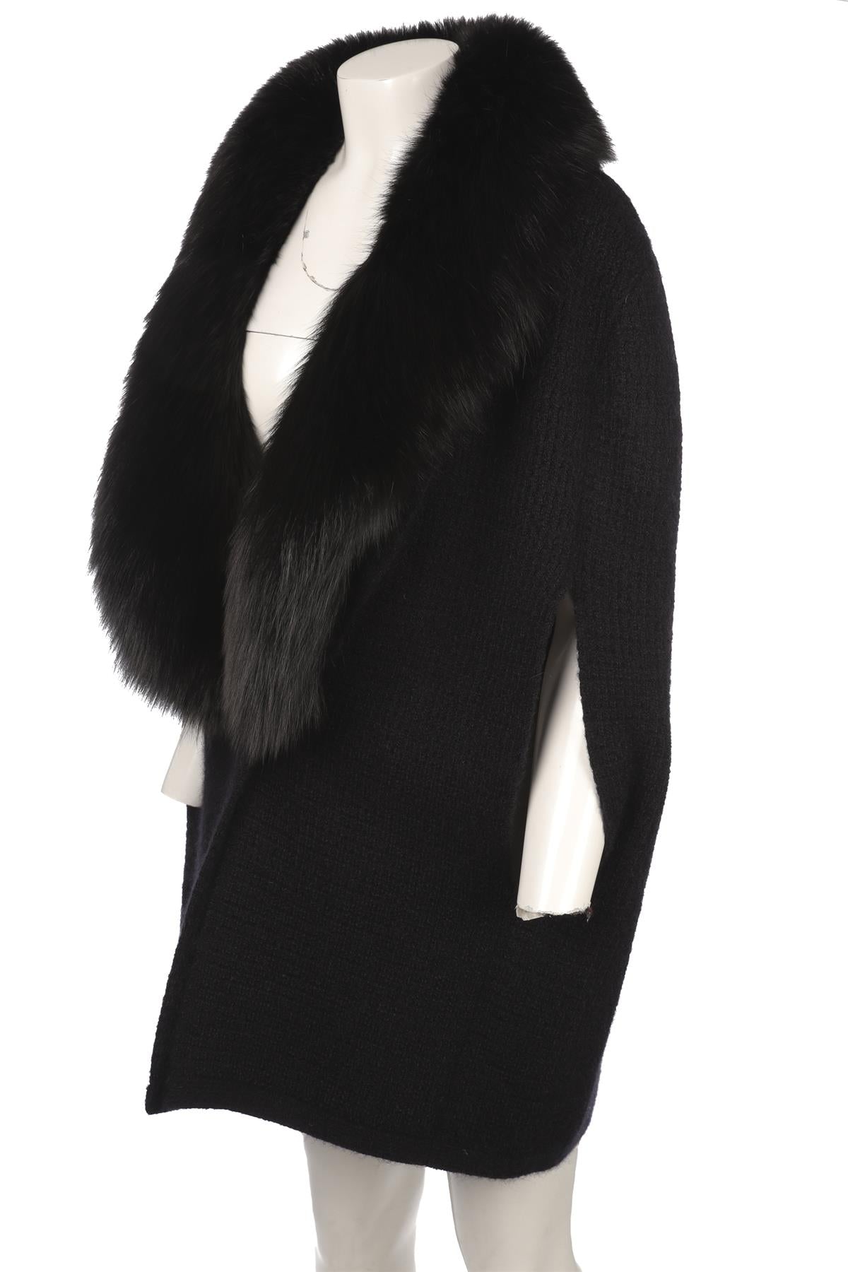 YVES SAINT LAURENT BLACK 2012 FOX FUR AND MOHAIR CAPE MEDIUM