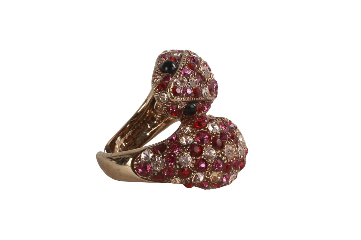 ROBERTO CAVALLI PINK CRYSTAL AND GOLD TONE RING