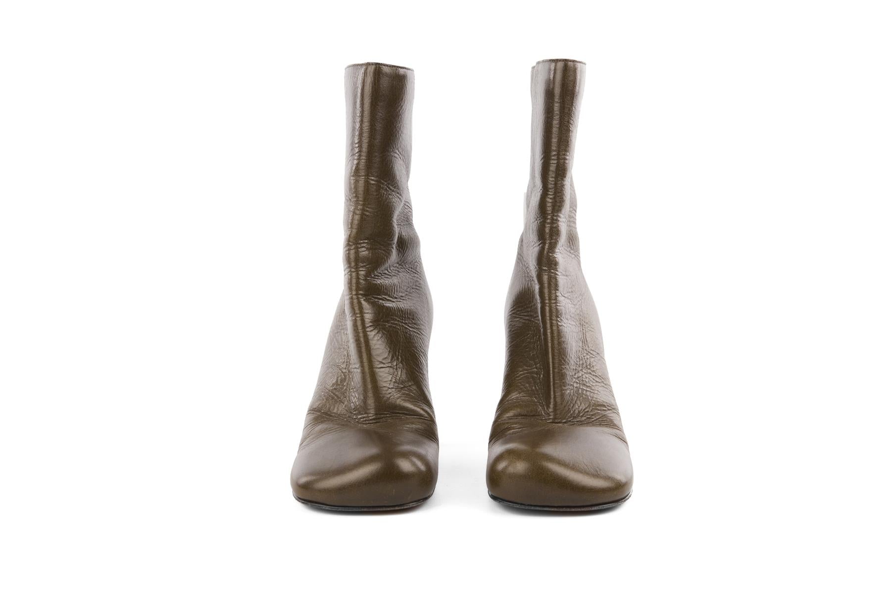 BOTTEGA VENETA GREEN LEATHER ANKLE BOOTS EU 39 UK 6 US 9