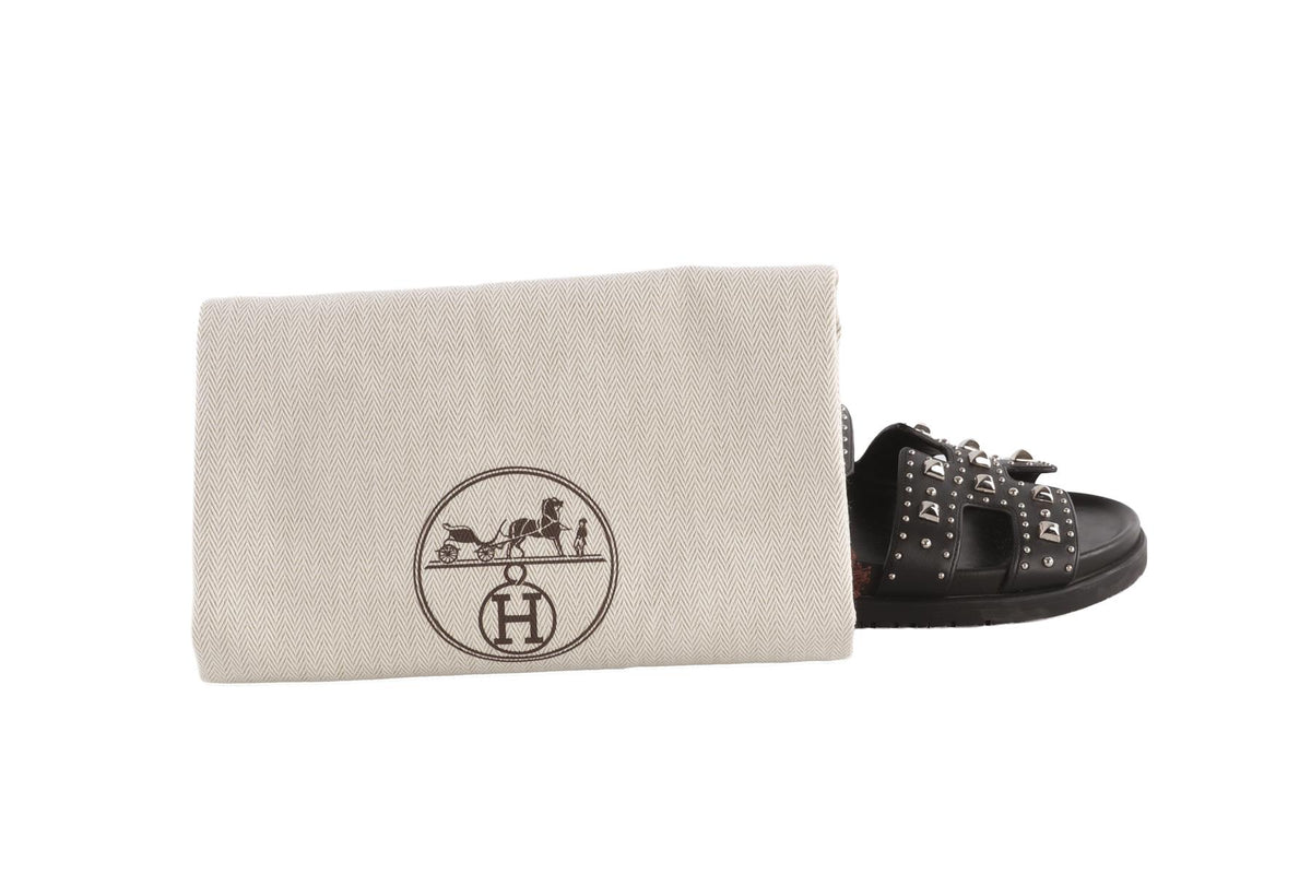 HERMÈS BLACK CHYPRE LEATHER SANDALS EU 36 UK 3 US 6