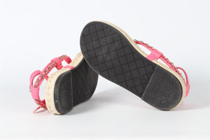 CHANEL PINK 2021 CHAIN AND QUILTED LEATHER THONG SANDALS EU 38 UK 5 US 8