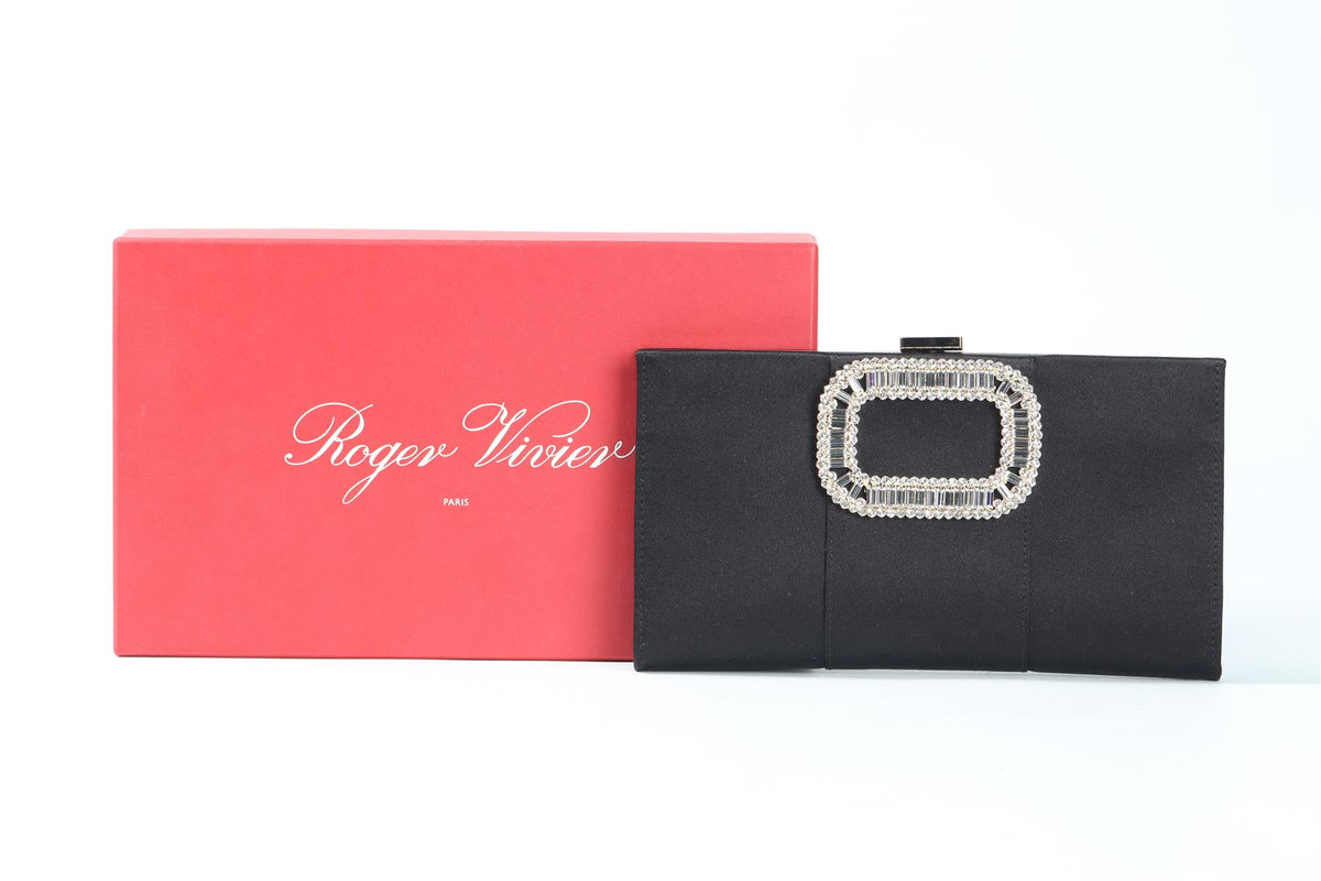ROGER VIVIER BLACK PILGRIM MINI CRYSTAL AND SATIN CLUTCH