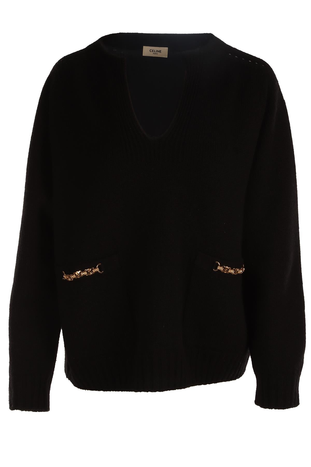 CELINE BLACK TRIOMPHE CASHMERE SWEATER MEDIUM