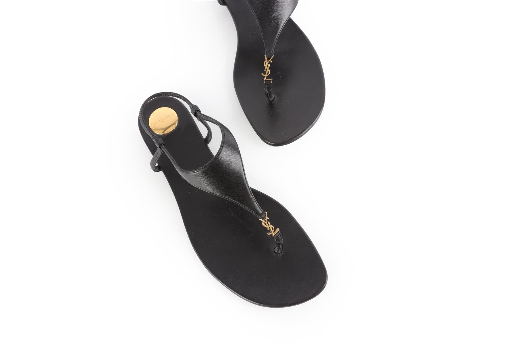 SAINT LAURENT BLACK CASSANDRA LEATHER SANDALS EU 38.5 UK 5.5 US 8.5