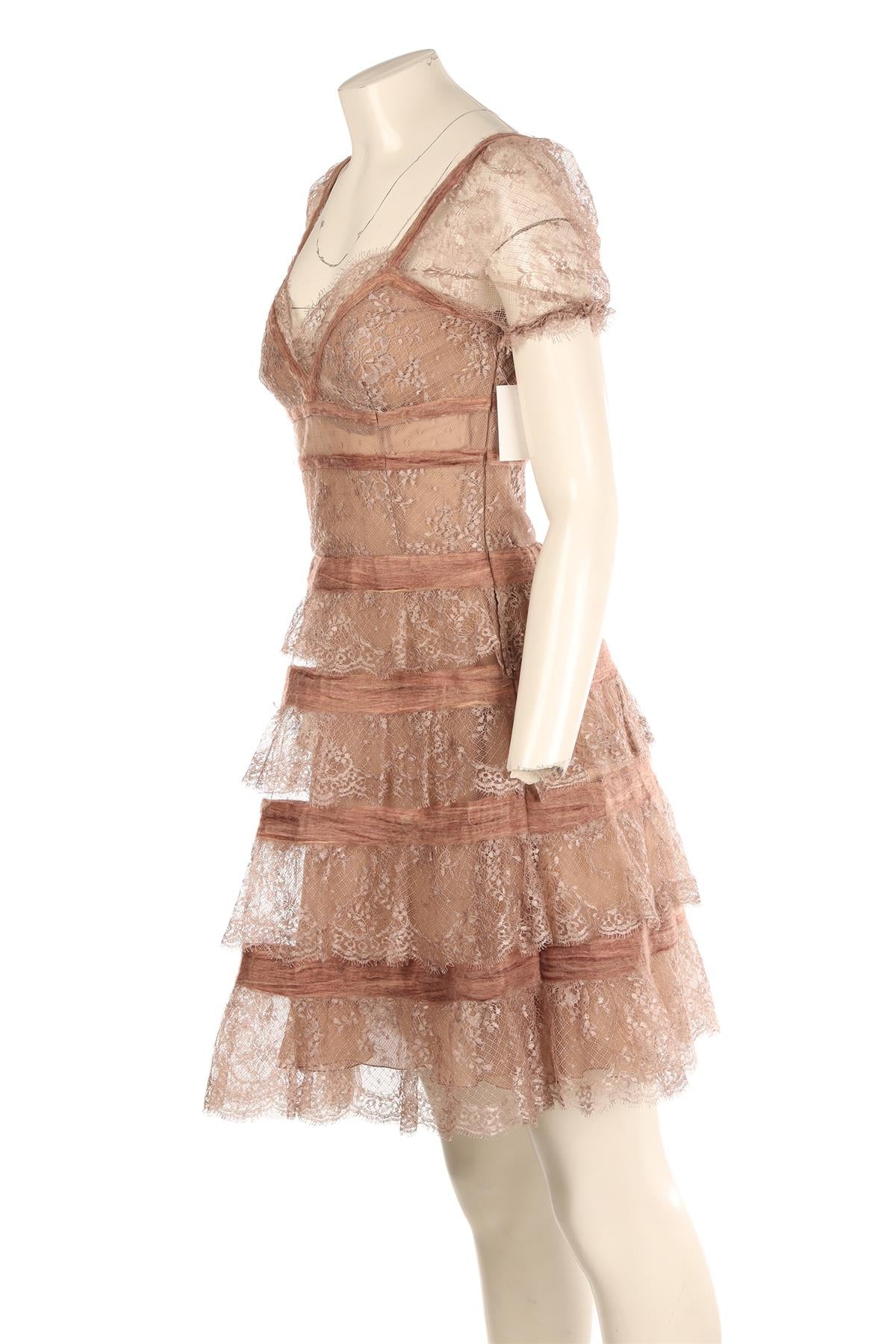 VALENTINO PINK LACE MIDI DRESS US 6 UK 10