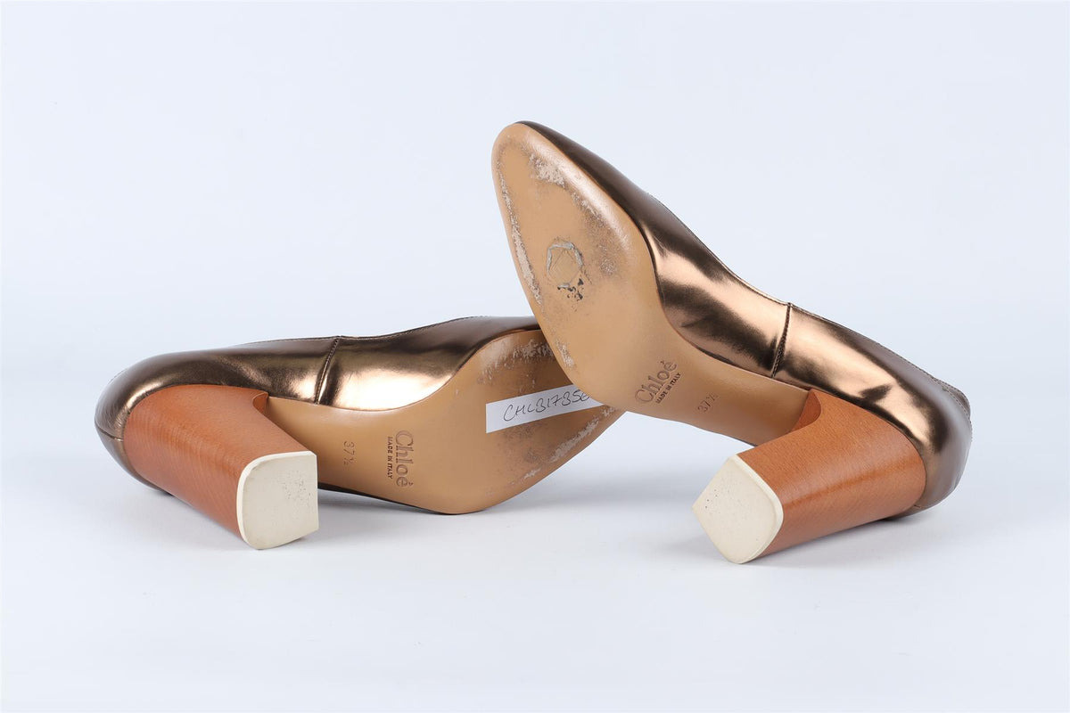 CHLOÉ BRONZE LEATHER PUMPS EU 37.5 UK 4.5 US 7.5