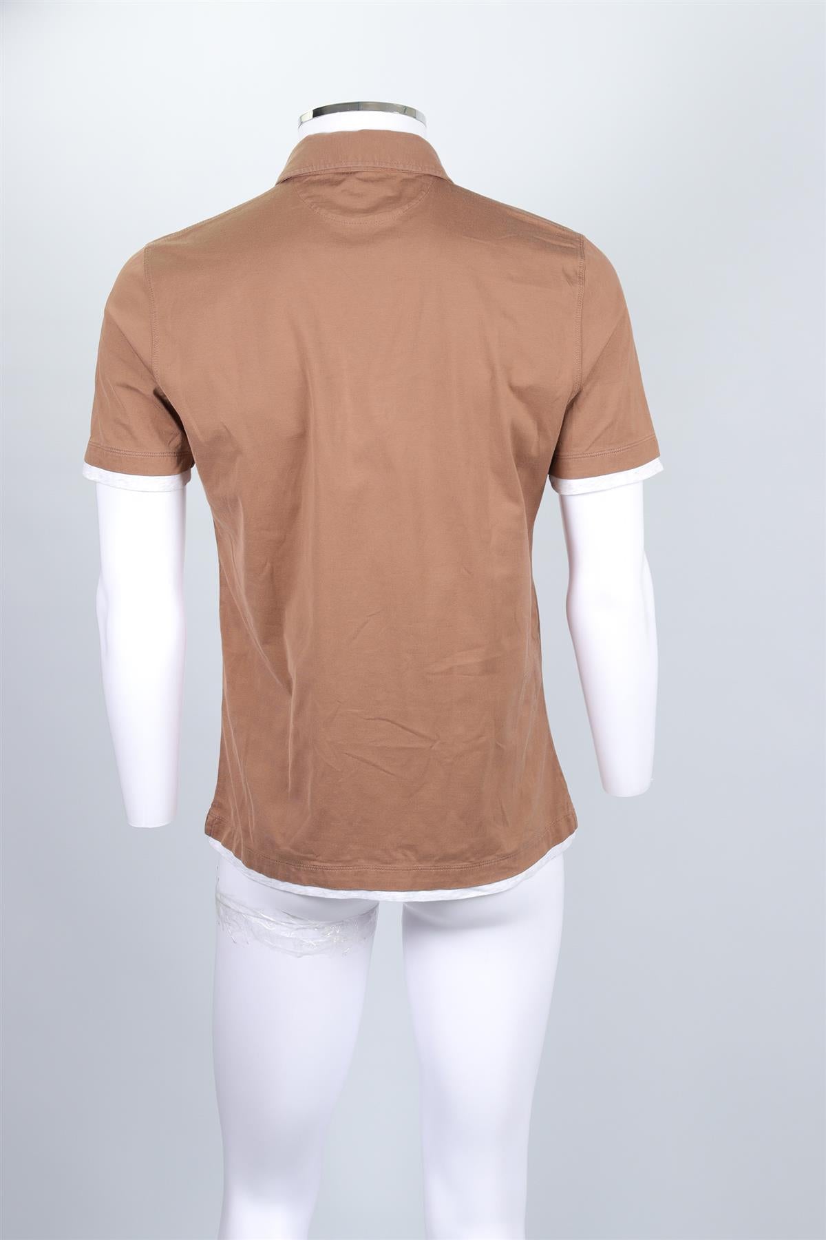 BRUNELLO CUCINELLI BROWN MEN'S COTTON POLO SHIRT MEDIUM