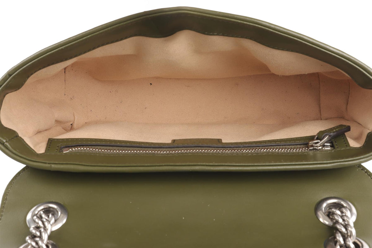 GUCCI GREEN ARIA MARMONT SMALL LEATHER SHOULDER BAG