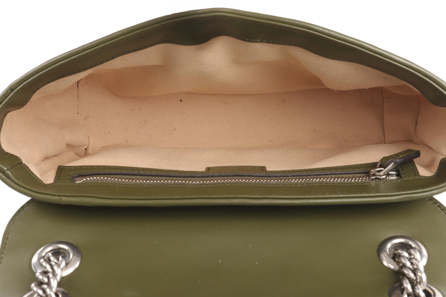 GUCCI GREEN ARIA MARMONT SMALL LEATHER SHOULDER BAG