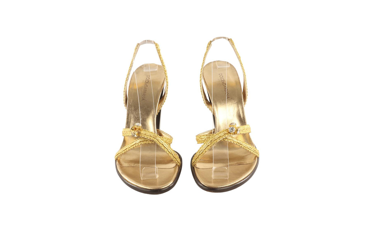 DOLCE & GABBANA GOLD LEATHER SANDALS EU 37 UK 4 US 7