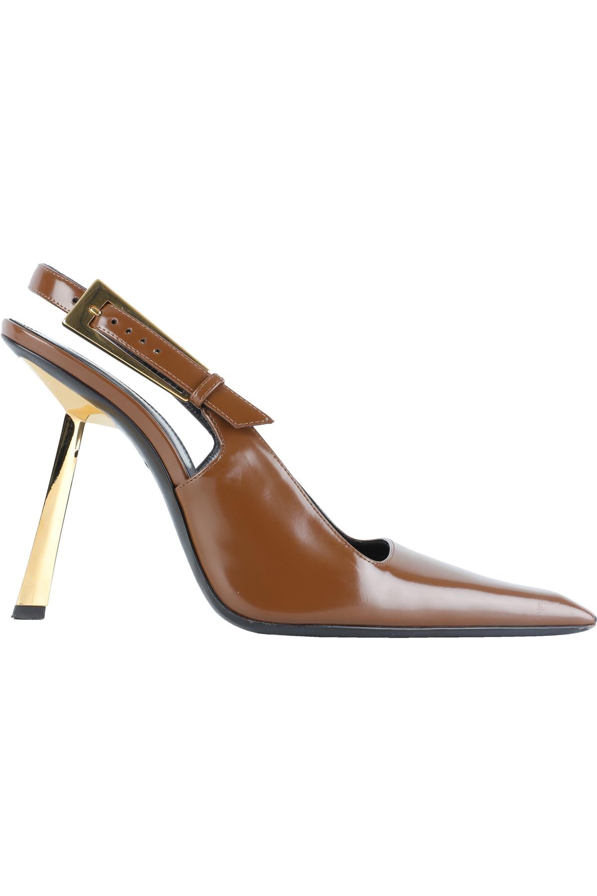 SAINT LAURENT BROWN LEATHER SLINGBACK PUMPS EU 39.5 UK 6.5 US 9.5