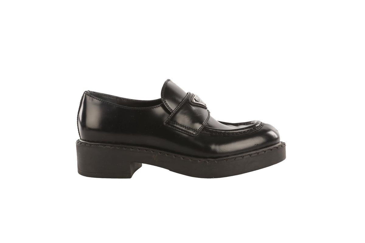PRADA BLACK LEATHER PLATFORM LOAFERS EU 37 UK 4 US 7