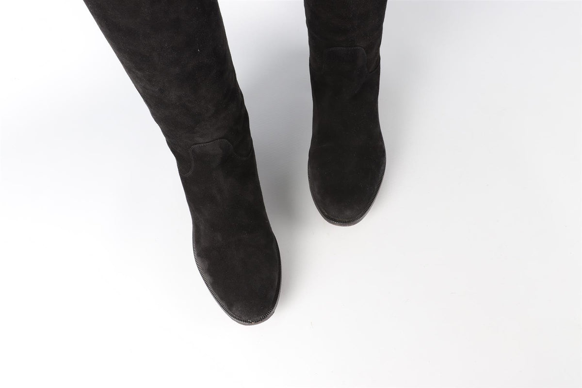 CHRISTIAN DIOR BLACK GLOBAL SUEDE OVER THE KNEE BOOTS EU 38.5 UK 5.5 US 8.5