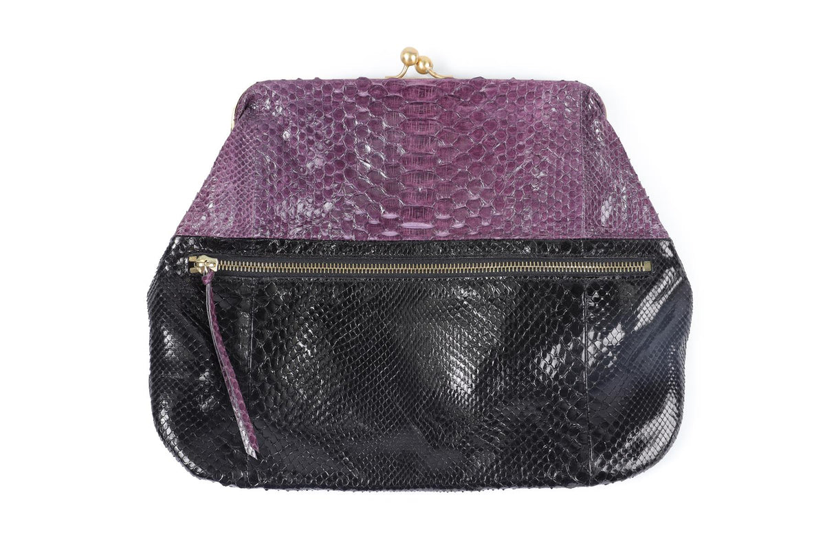 DEVI KROELL PURPLE PYTHON CLUTCH