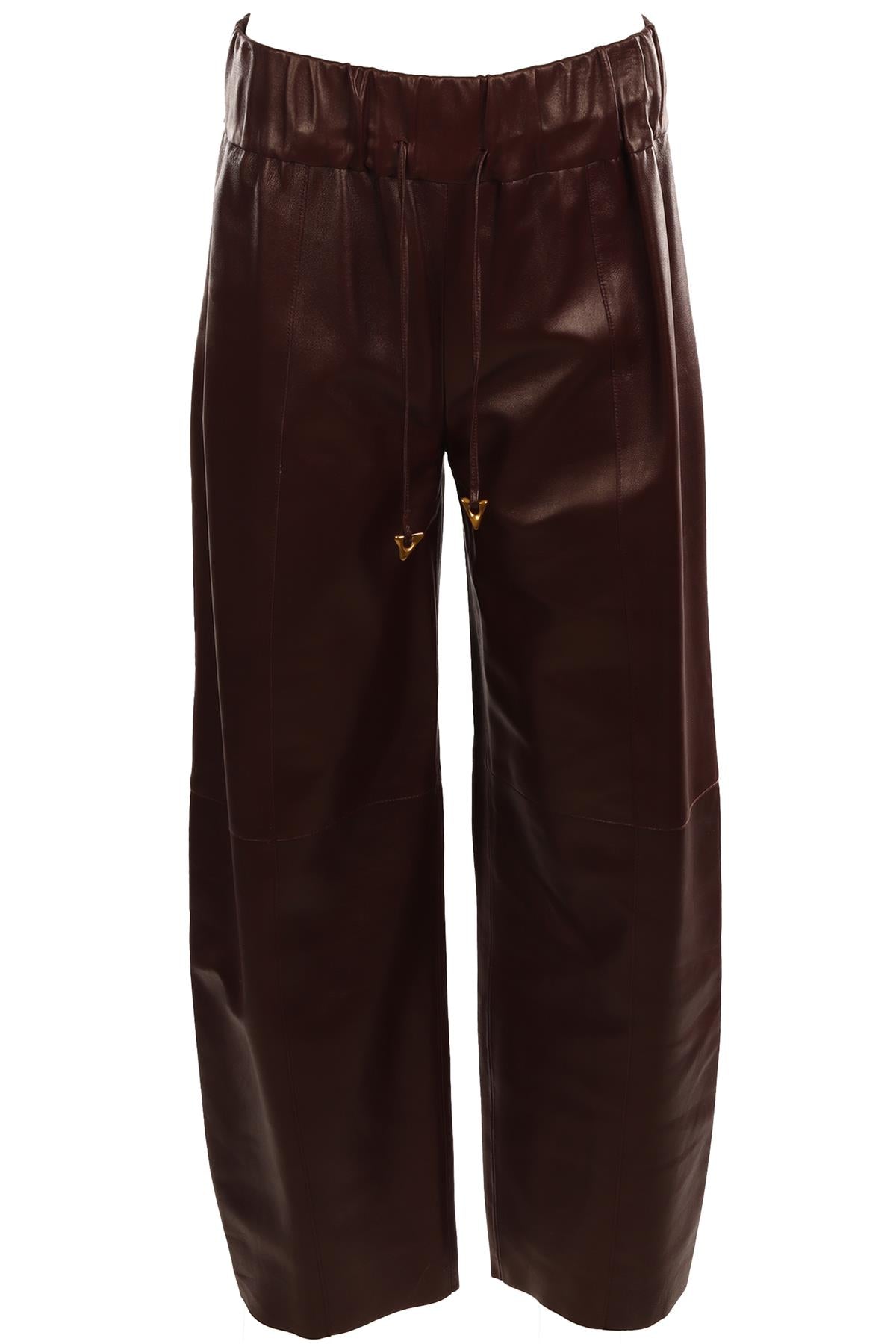 AERON BURGUNDY LEATHER BARREL LEG PANTS SMALL