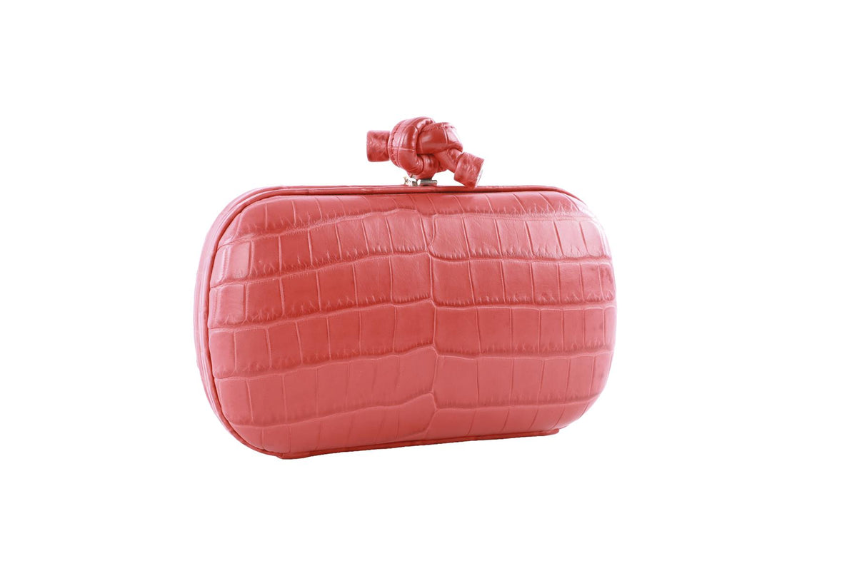 BOTTEGA VENETA RED KNOT CROCODILE CLUTCH