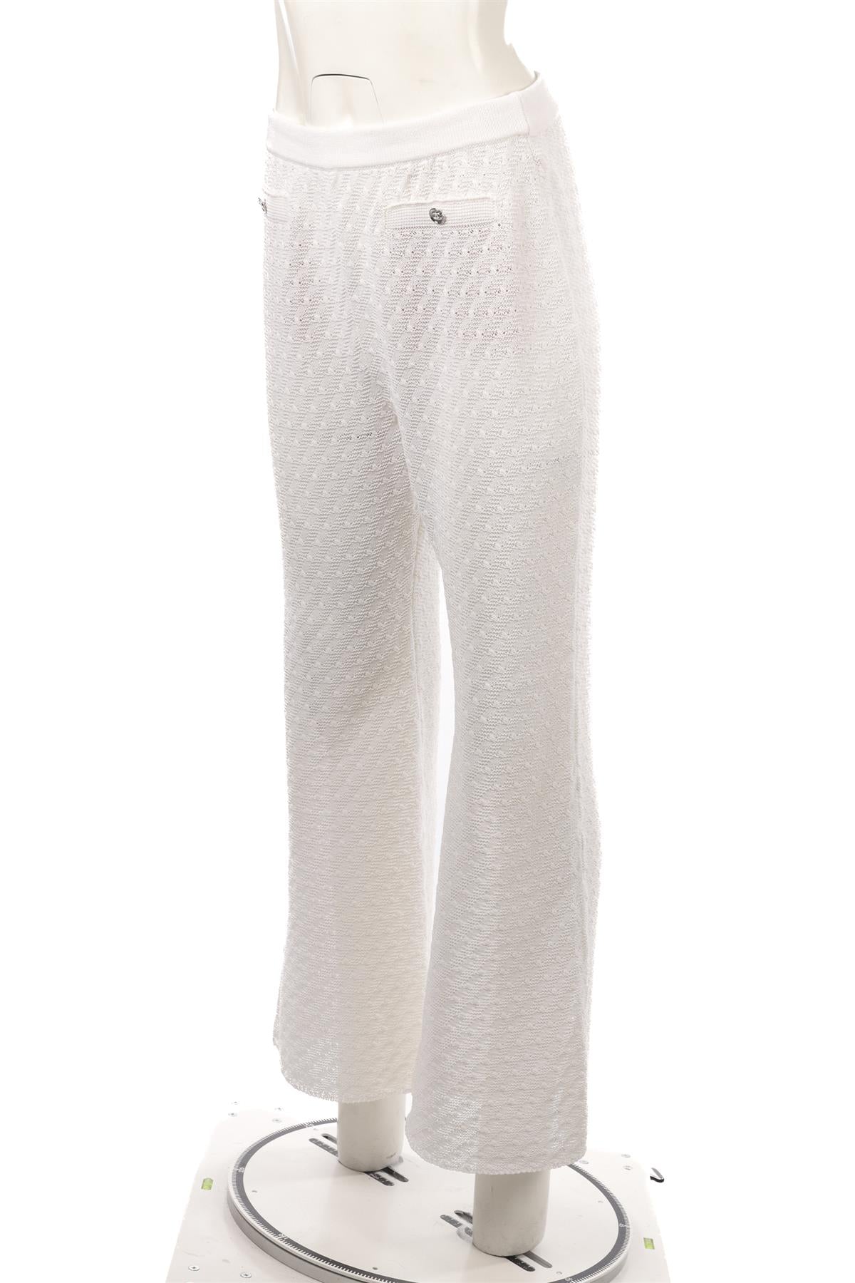 CHANEL WHITE 2023 COTTON FLARED PANTS FR 40 UK 12