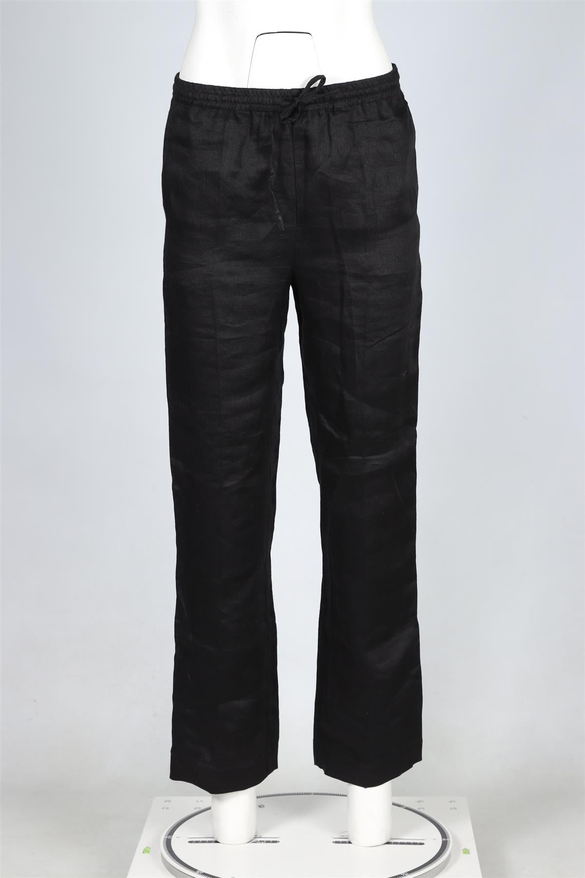 ASCENO BLACK LINEN STRAIGHT LEG PANTS XSMALL