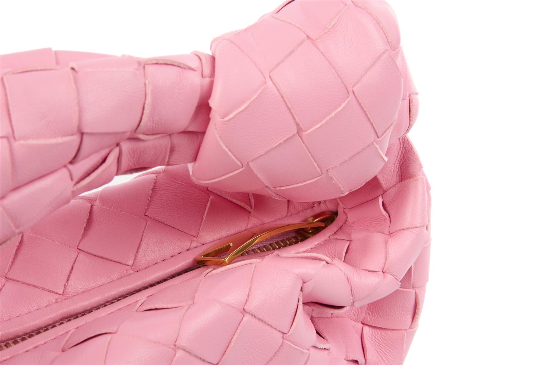 BOTTEGA VENETA PINK JODIE MINI INTRECCIATO LEATHER TOTE BAG